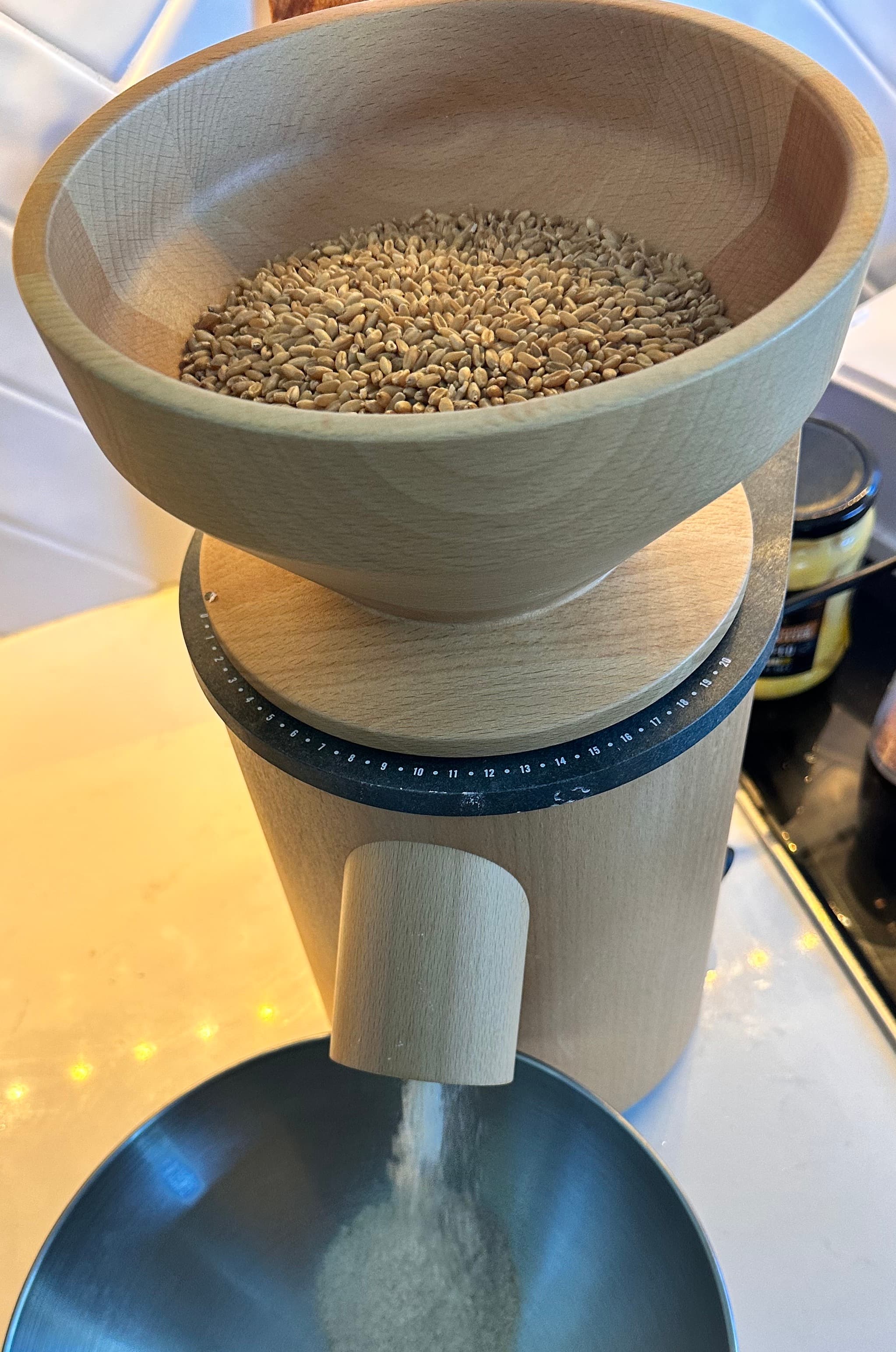 Home grain mill — freshly milled grain for each bake